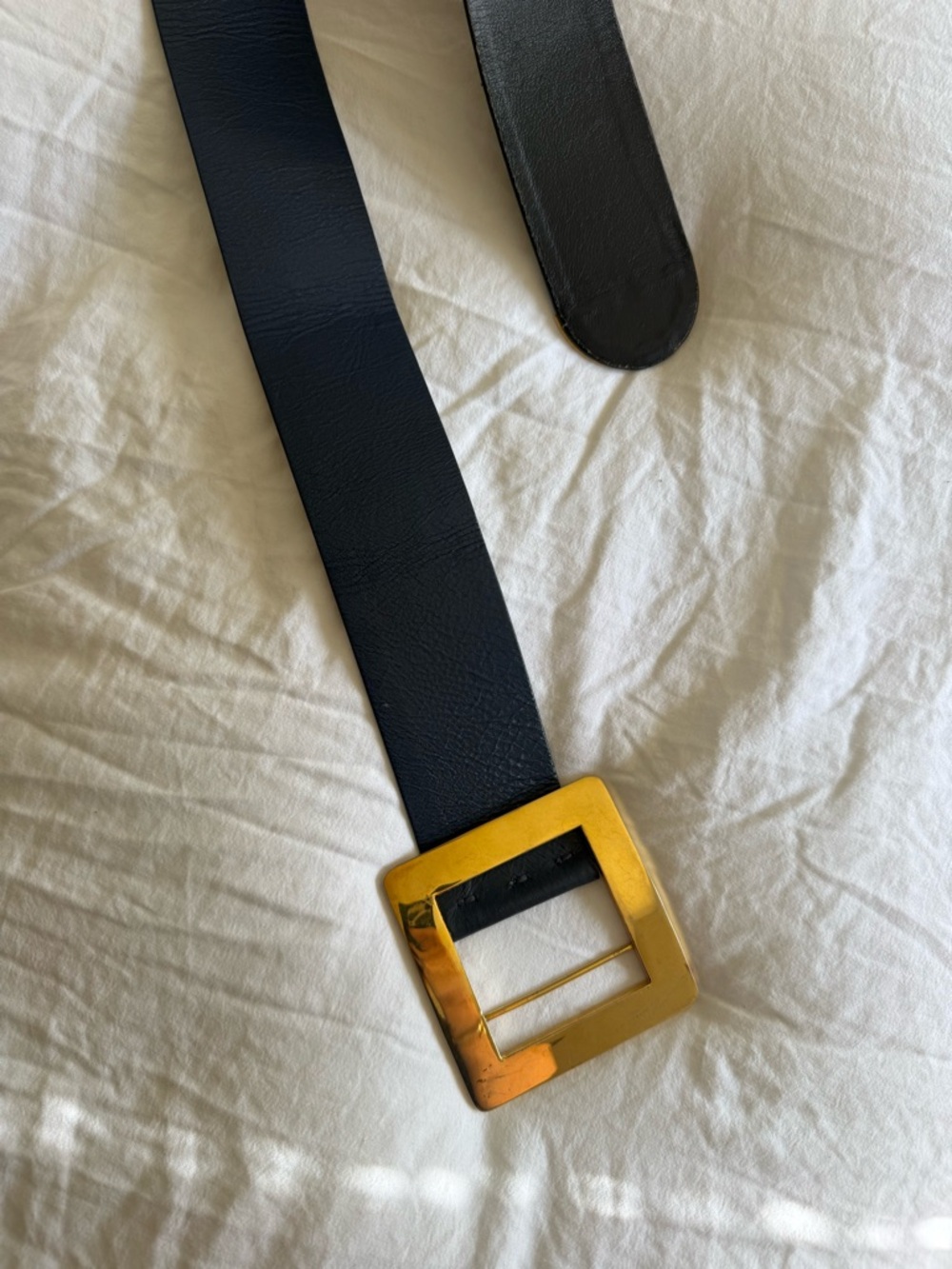 Christian Dior Vintage Blue Leather Waist Belt with Gold Square Buckle Accent - Picture 5 of 13